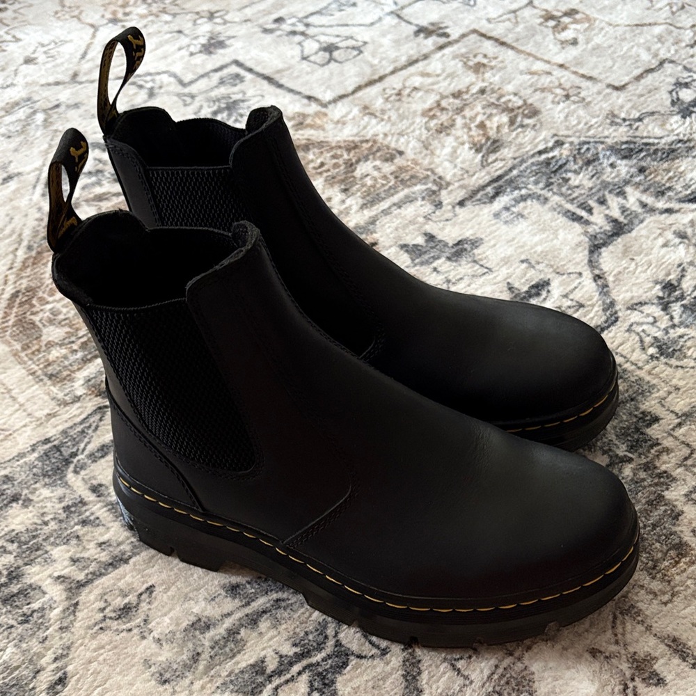 Dr. Martens Black Ankle Boots with Yellow Stitching “Embury” NWOT